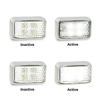 35CWM 10VOLT-30VOLT FRONT OUTLINE POSITION CHROME MARKER WITH 4 WHITE  LED'S
