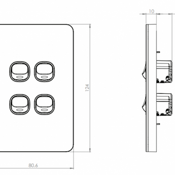 Senoa Simple - Switch Glass Front Horizontal 2 Gang 16AX/20A 250V